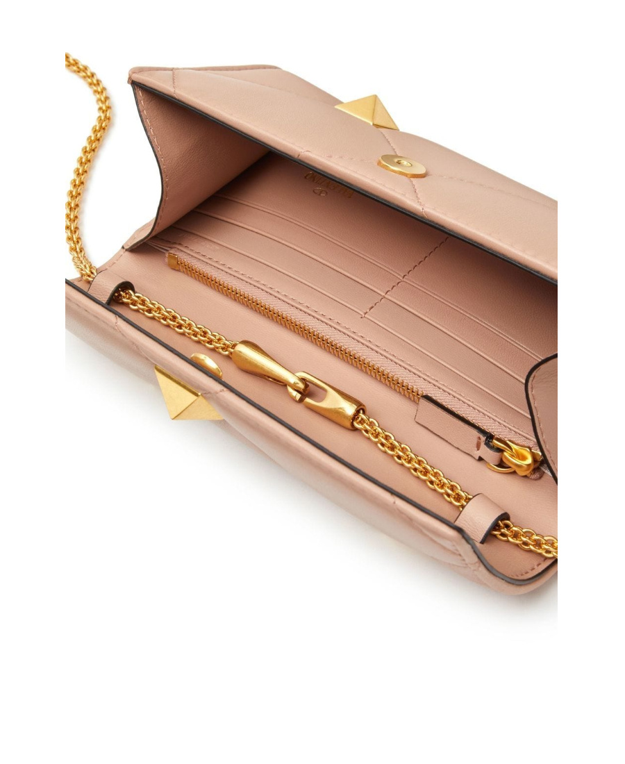 Valentino Roman Stud Chain Wallet In Nude