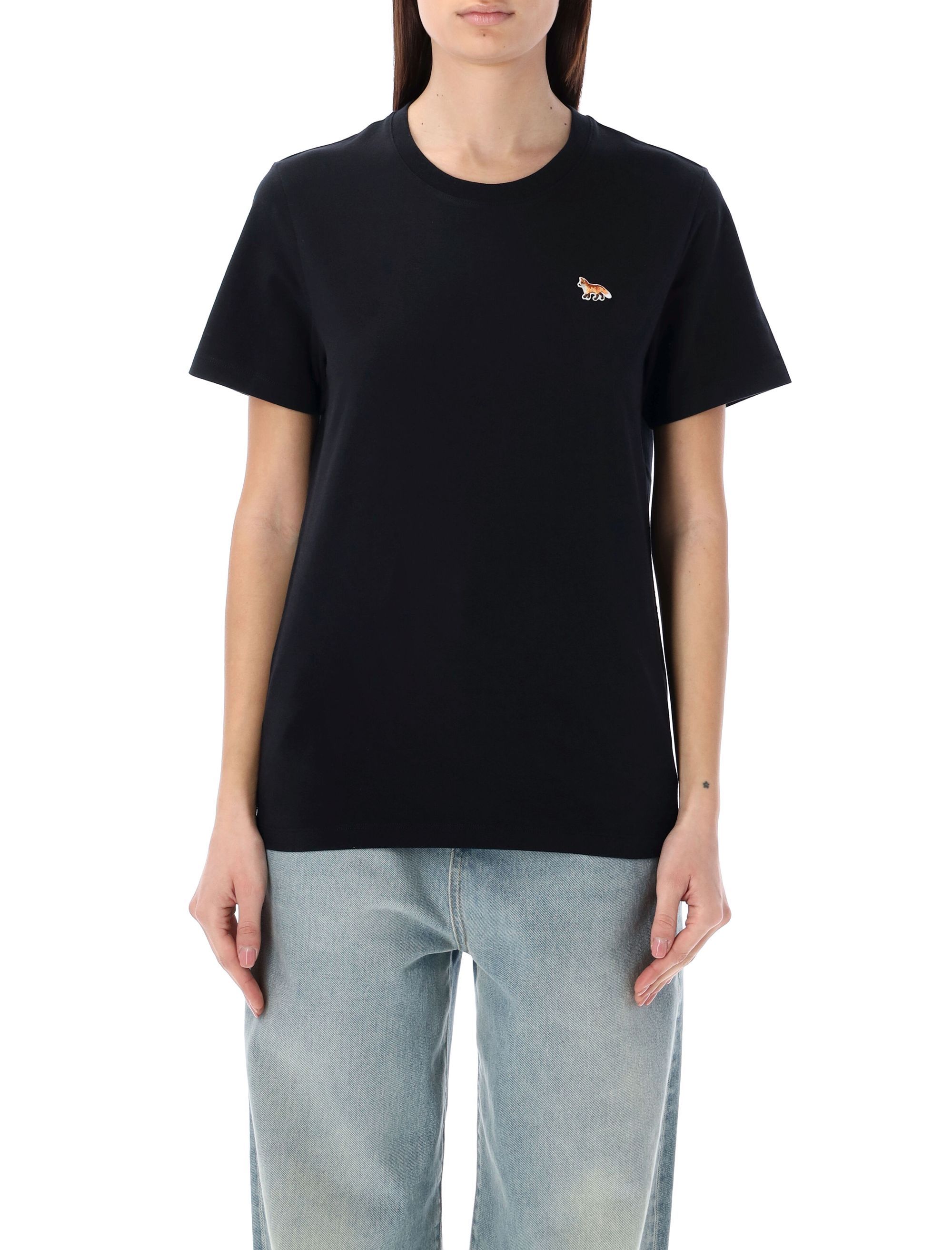 Maison Kitsuné Black Crewneck T-shirt With Baby Fox Logo Patch On The Front In Cotton Woman In Black