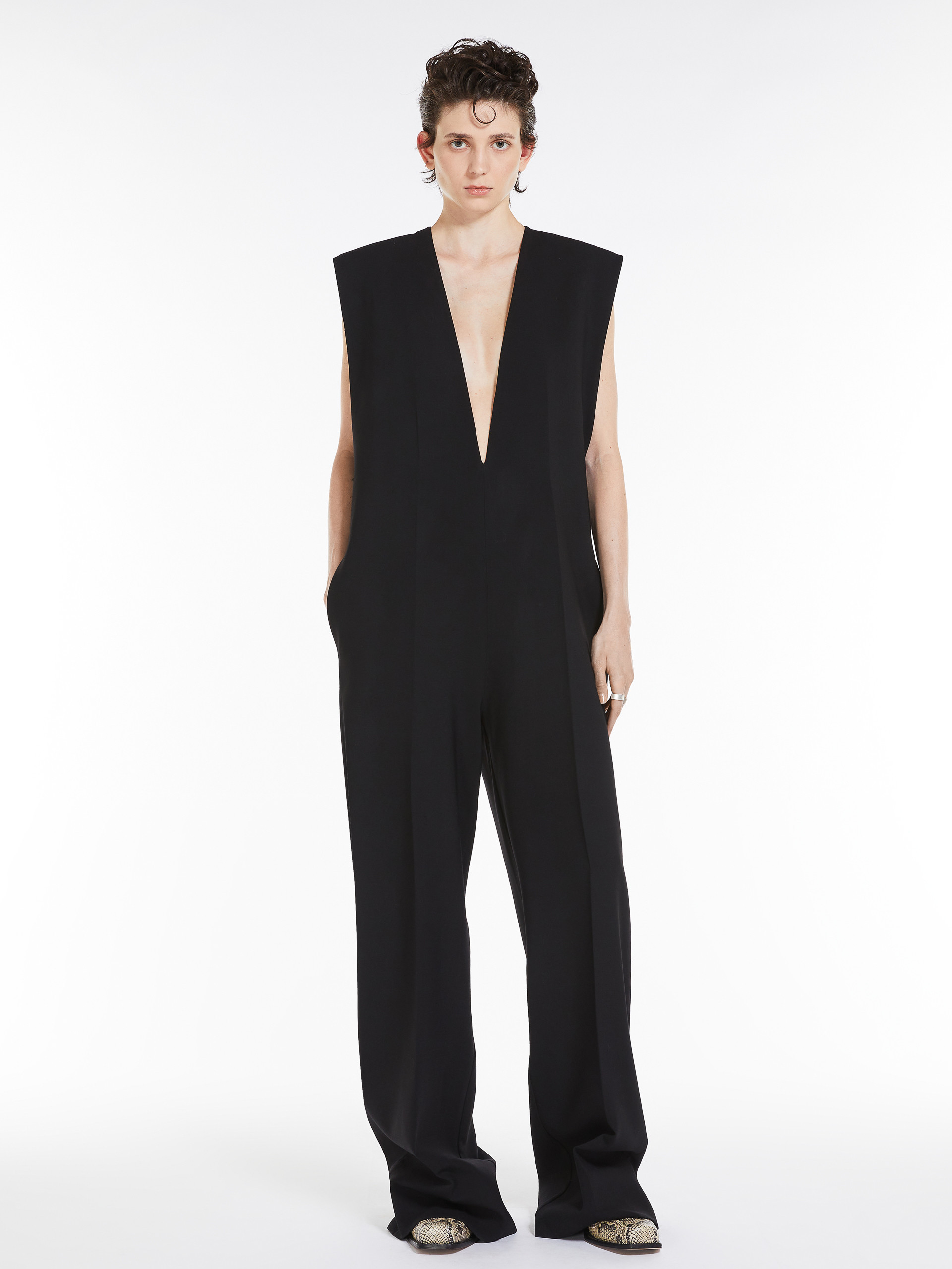 Sportmax Sleeveless Initial Shearing Wool Jumpsuit In Black
