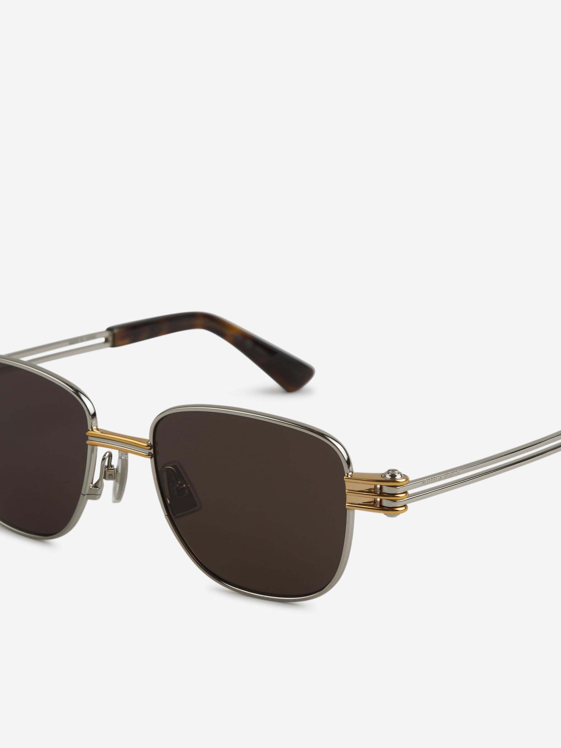 Bottega Veneta Rectangle Metal Sunglasses In Brown