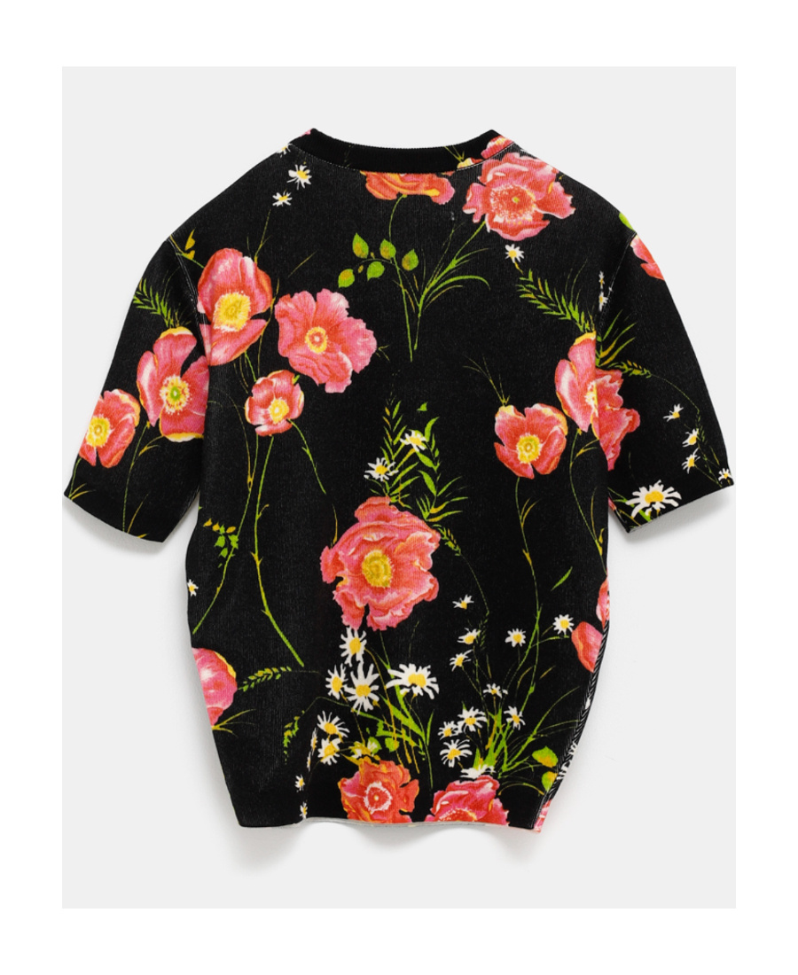 Balenciaga Floral-print Knitted Top In Black