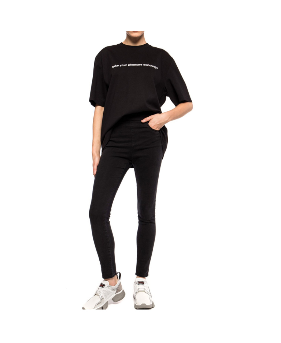 Msgm Black Logo Cotton Jeans In Black