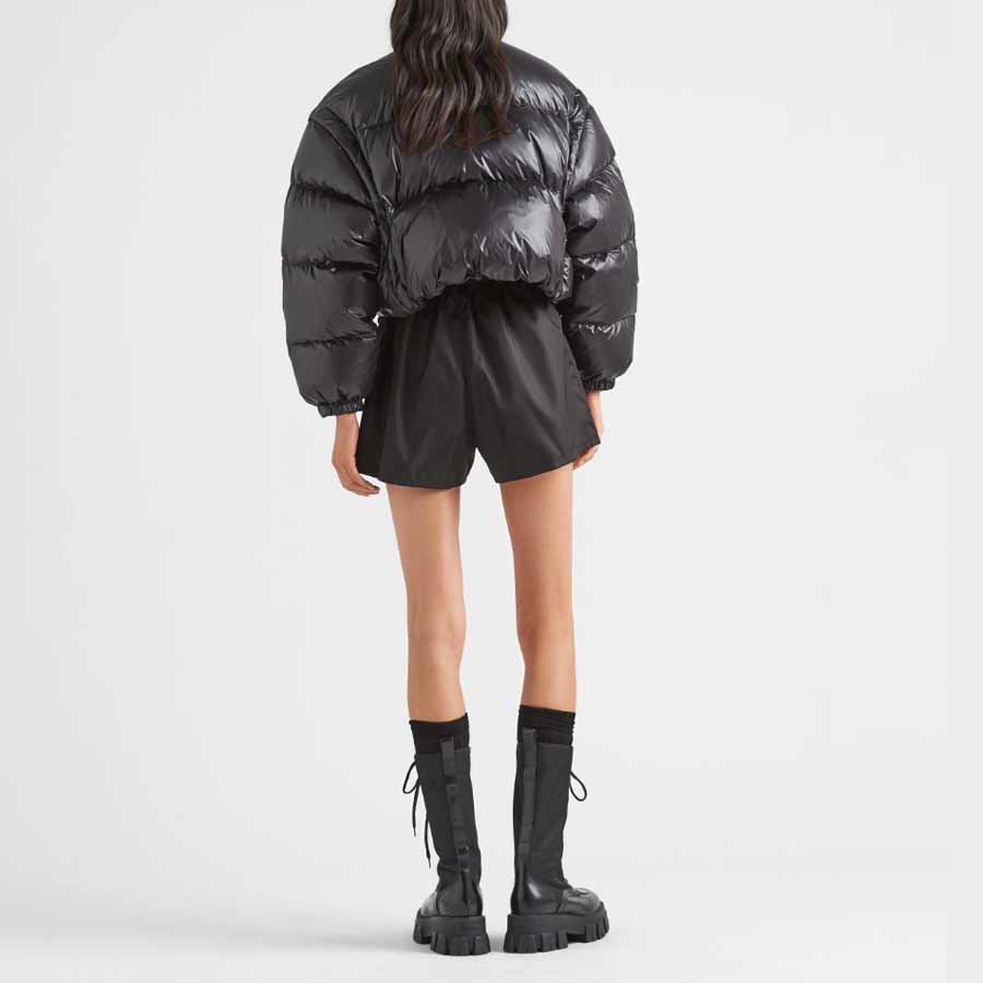 Prada Re-nylon Cropped Convertible Down Jacket In Black