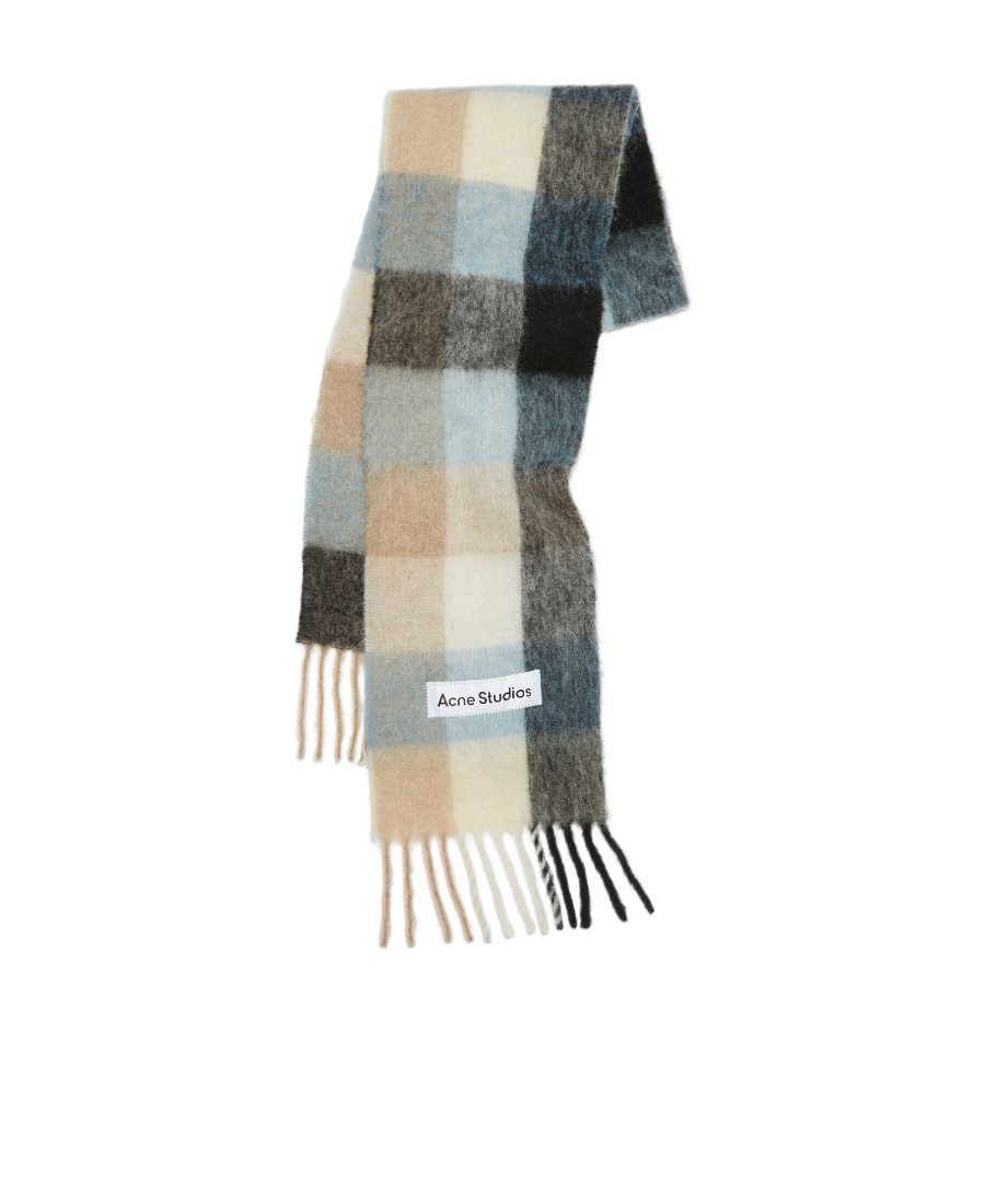 Acne Studios Check-pattern Knitted Scarf In Nude
