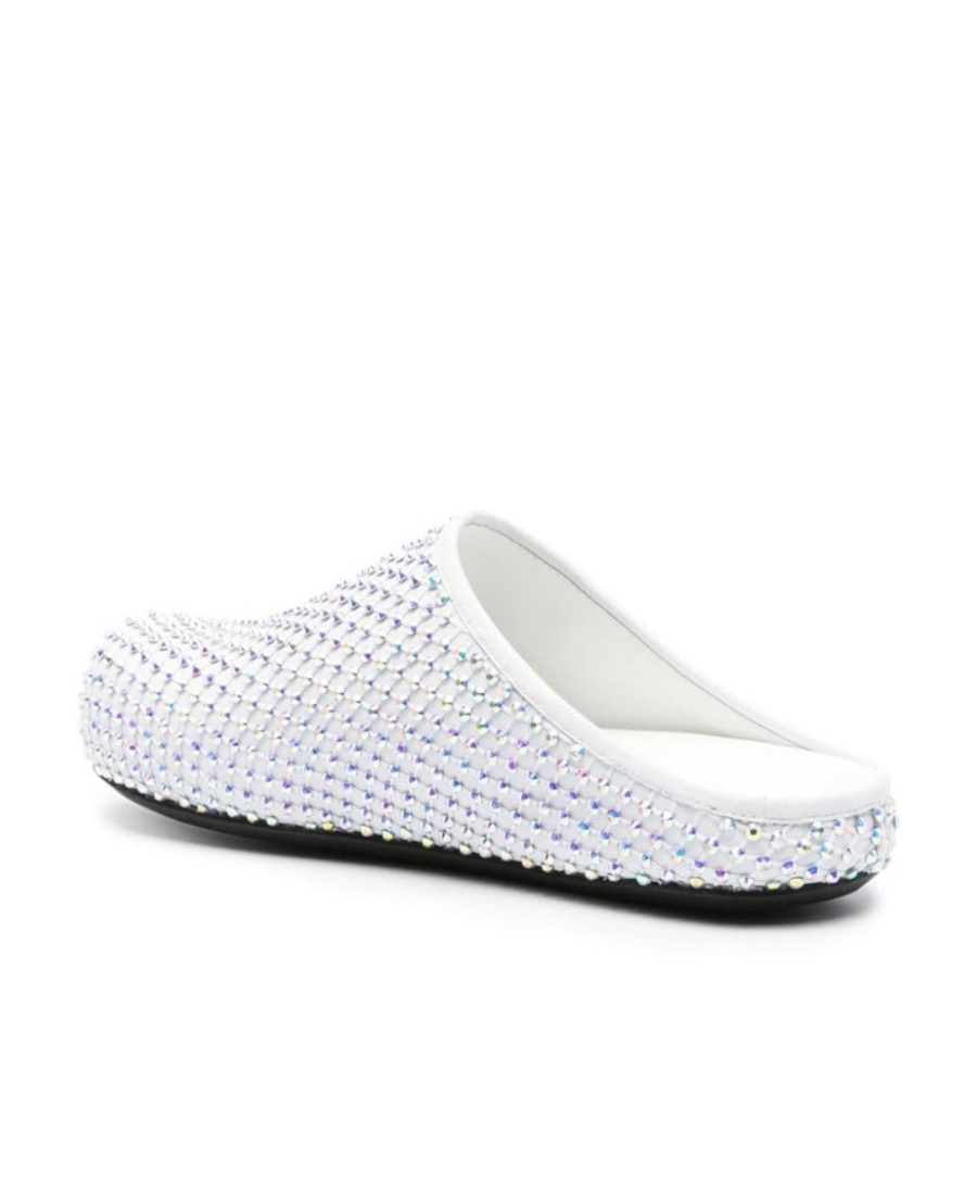 Marni Glass-crystals Leather Slippers In White