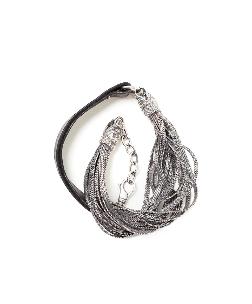 Emanuele Bicocchi Leather And Silver 925 Bracelet In Gray
