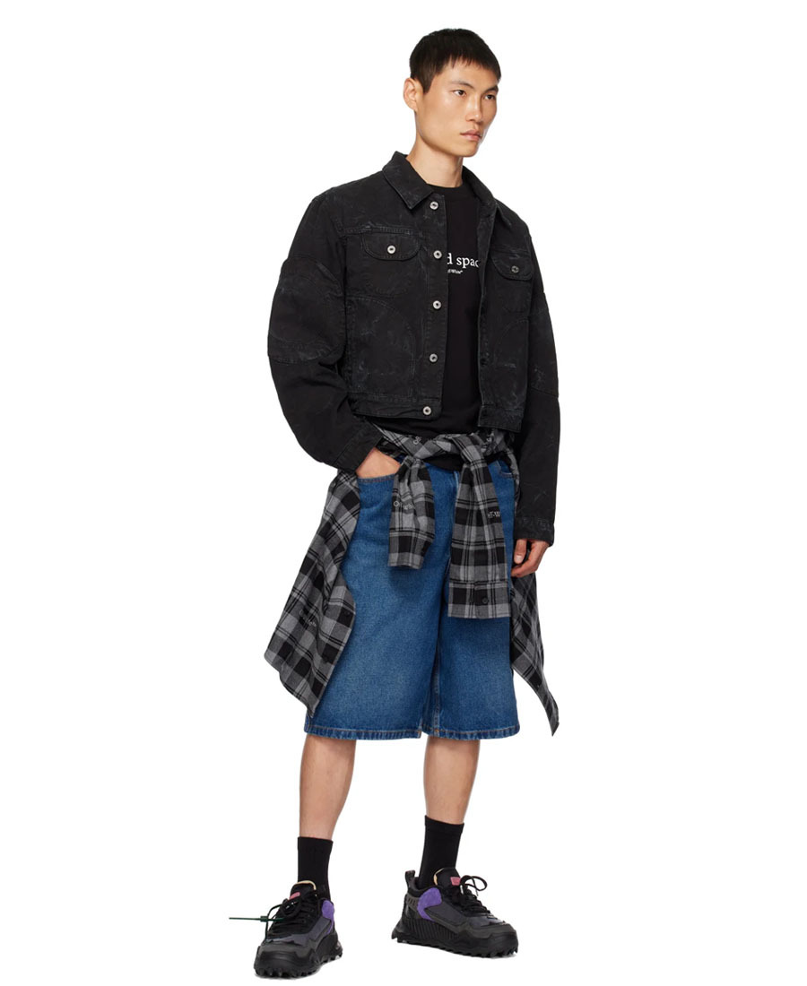 Off-white Printed Lapel Denim Jacket In Black