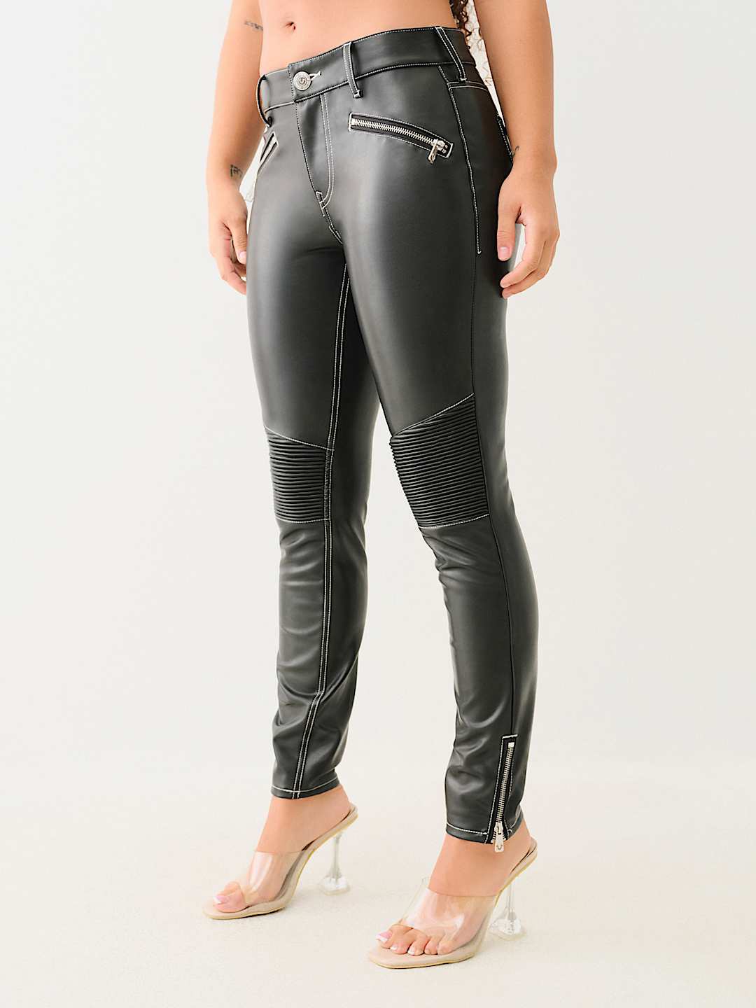 TRUE RELIGION JENNIE FAUX LEATHER MOTO CURVY SKINNY PANT