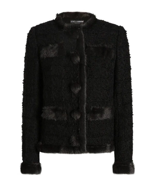 Dolce & Gabbana Fur-trimmed Tweed Jacket In Black