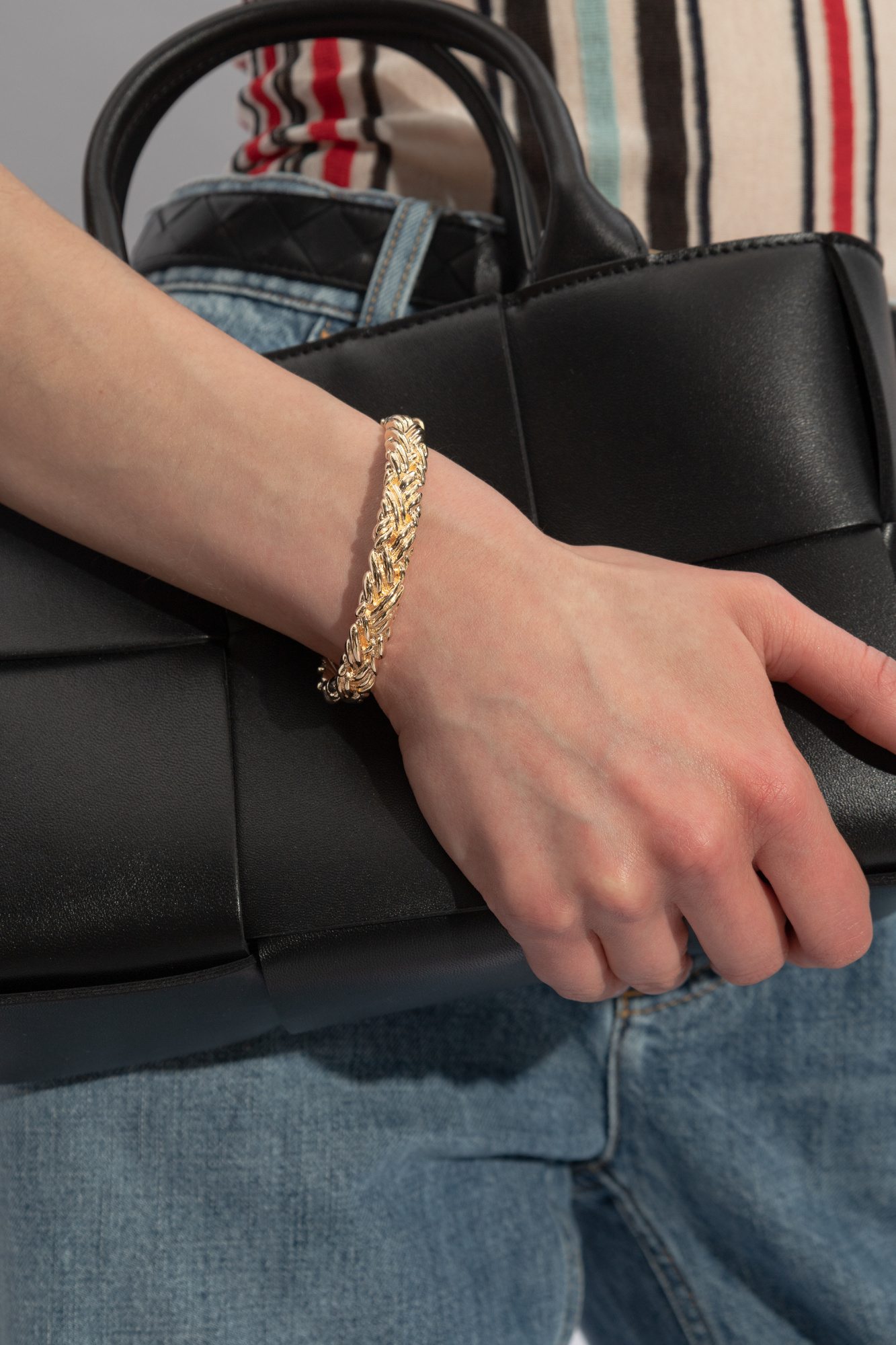 Bottega Veneta Embossed Decorative Bracelet In Yellow