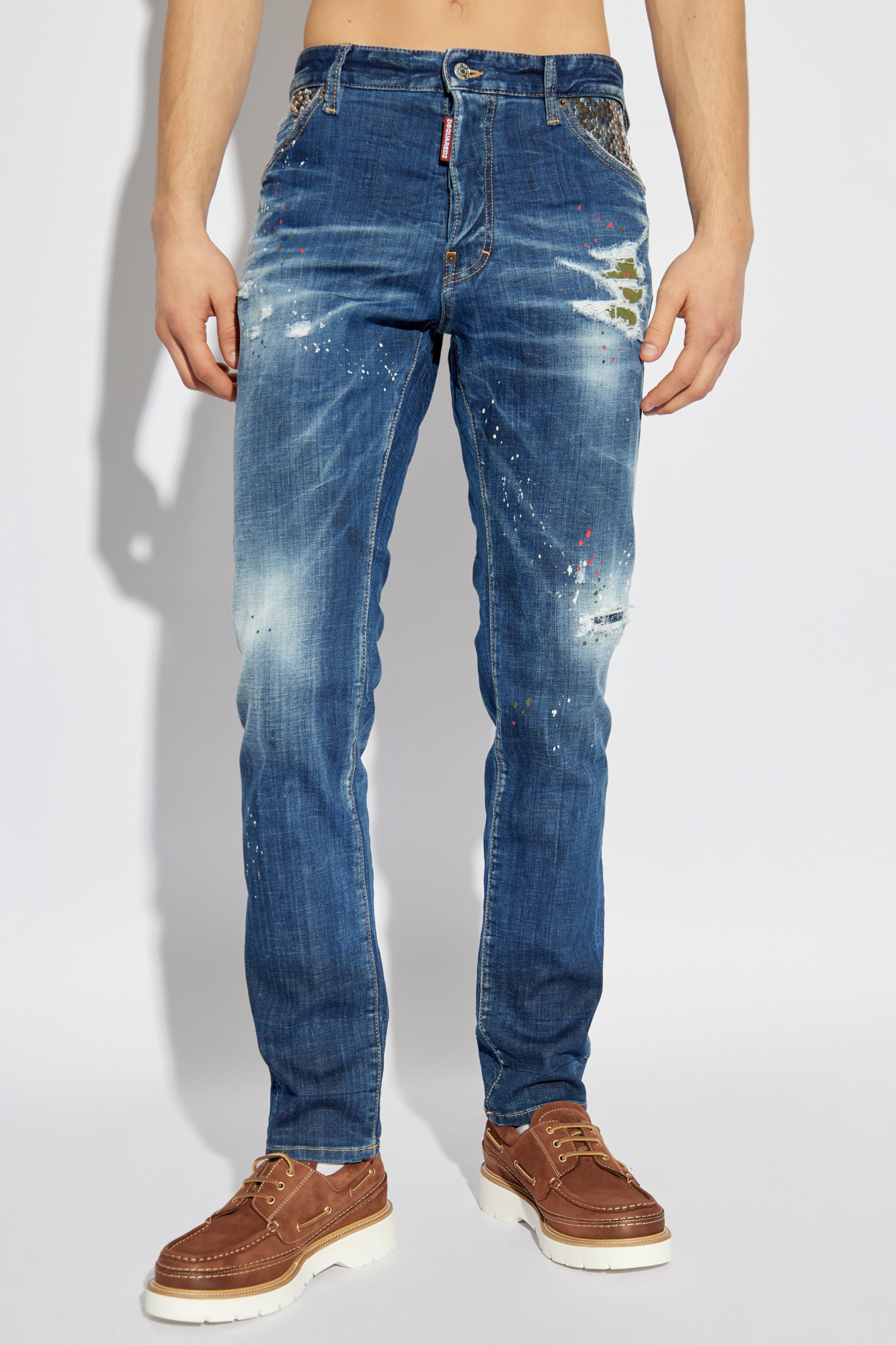 Dsquared2 Distressed Straight Jeans In Blue