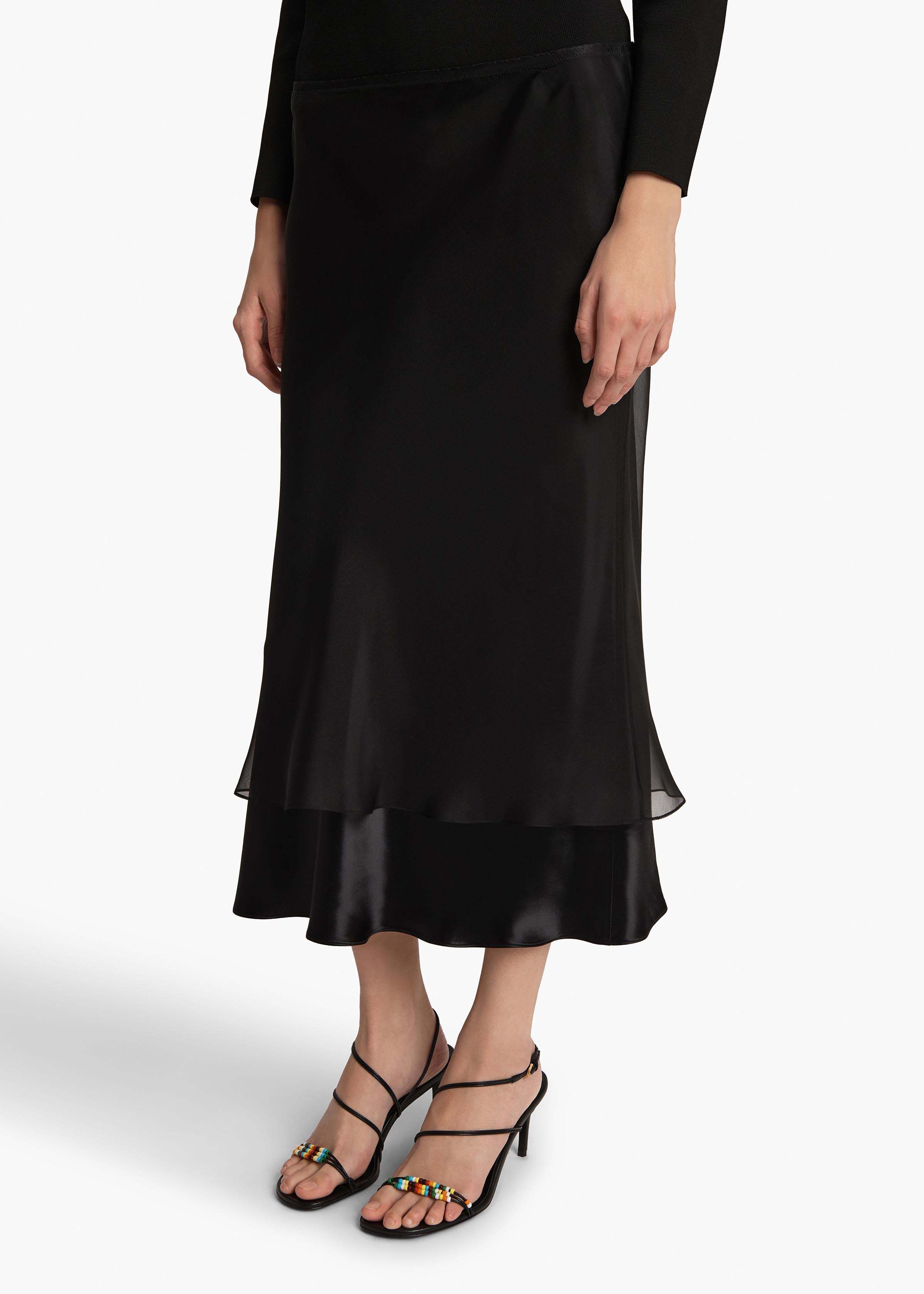 Khaite Layered Sheer And Lustrous Black Skirt