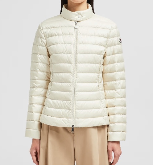 Moncler Fitted Quilted Feather Down Jacket With High Collar In White
