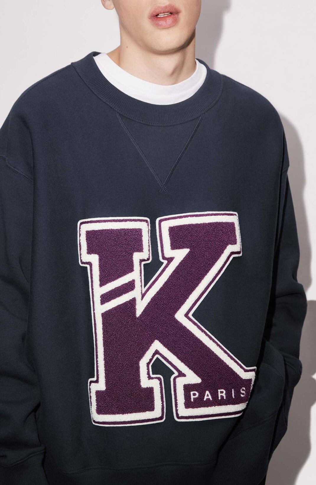 Kenzo College Print Cotton Molleton Sweatshirt In Black