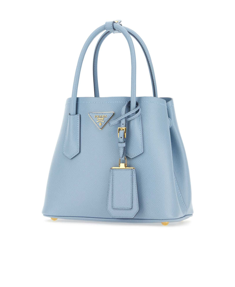 Prada Mini Double Saffiano Leather Tote Bag In Blue