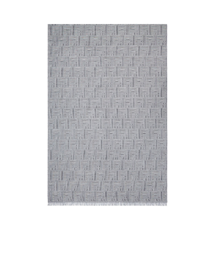 Fendi Logo-intarsia Frayed-edge Scarf In Gray