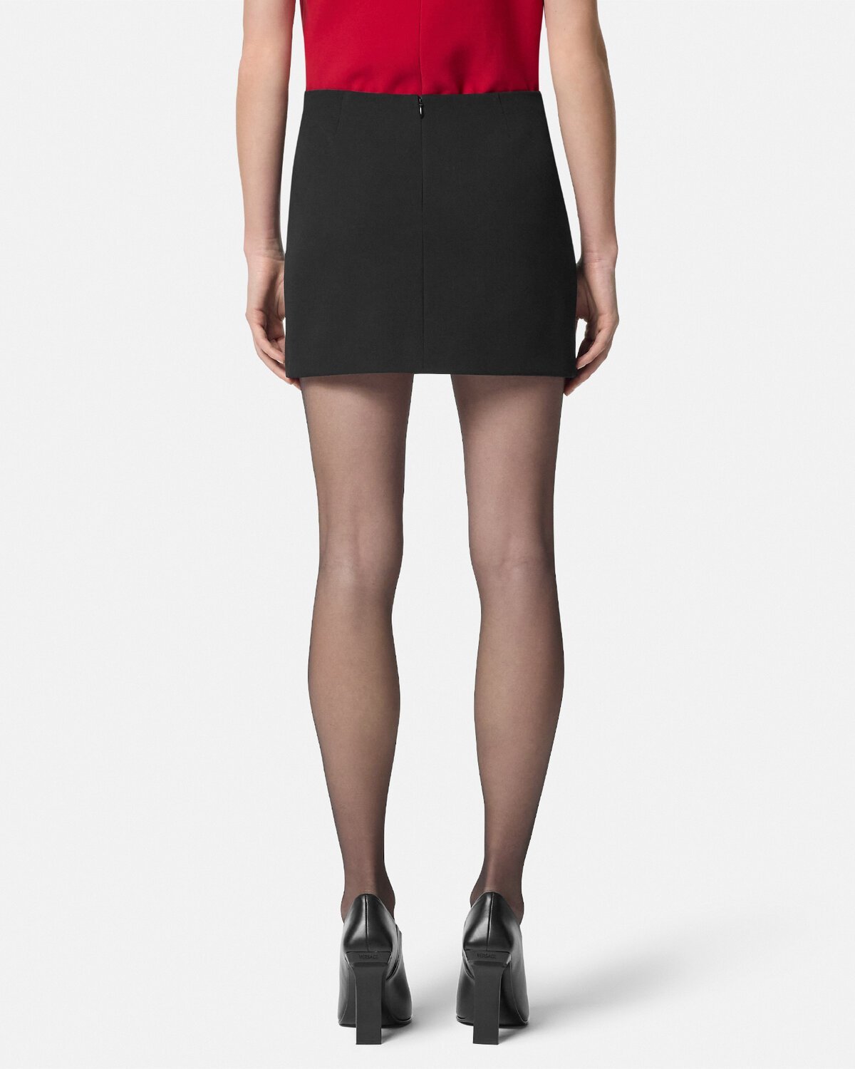 Versace Cowl Turtleneck Cap-sleeve Cady Blouse In Black