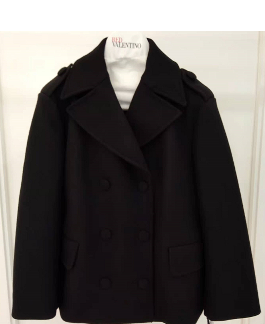 Red Valentino Lapel Short Coat In Black