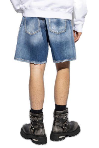 Dsquared2 Logo-tag Distressed Denim Shorts In White