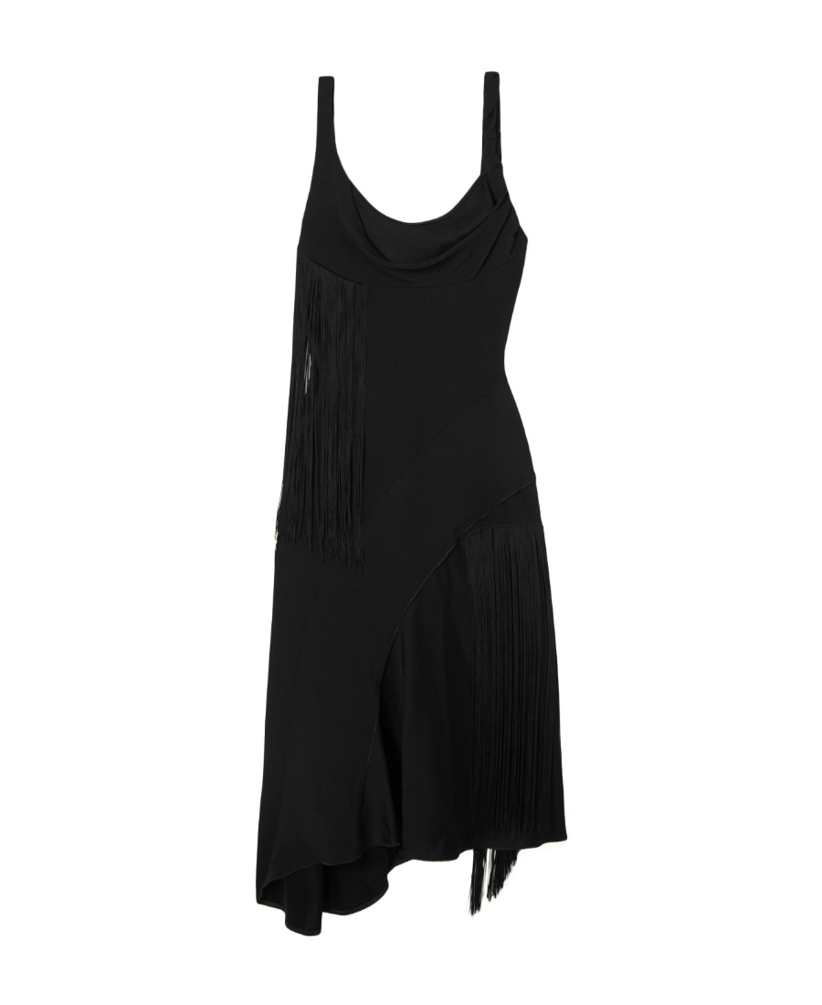 Victoria Beckham Fringe-trimmed Asymmetric Minidress In Black