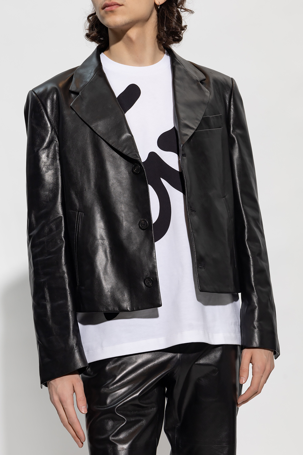 Ferragamo Slim-cut Leather Blazer With Chest Welt Pocket In Black