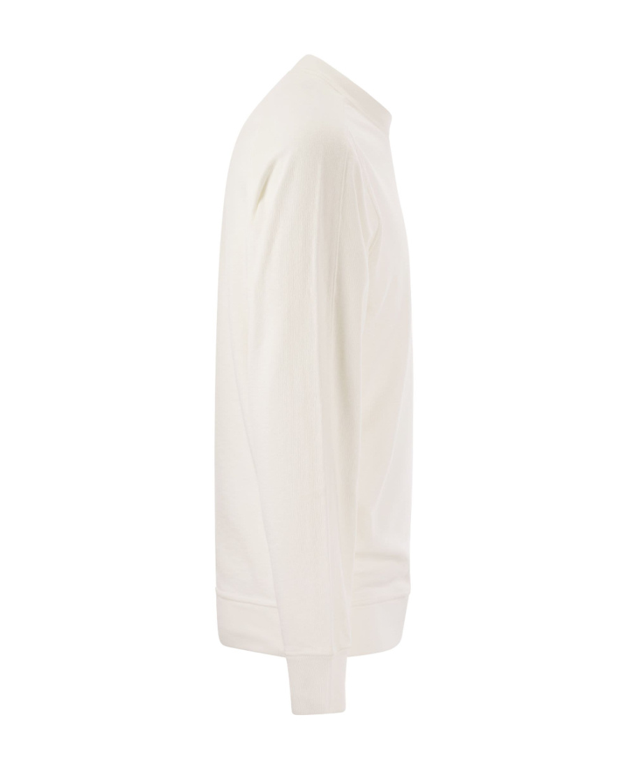 Stone Island Ribbed Crew-neck Cotton Sweater With Long Sleeves In White