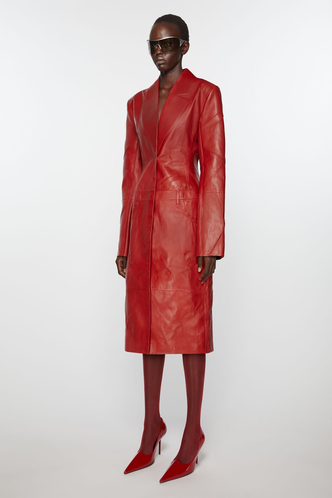 Acne Studios Embossed-detail Leather Coat In Red