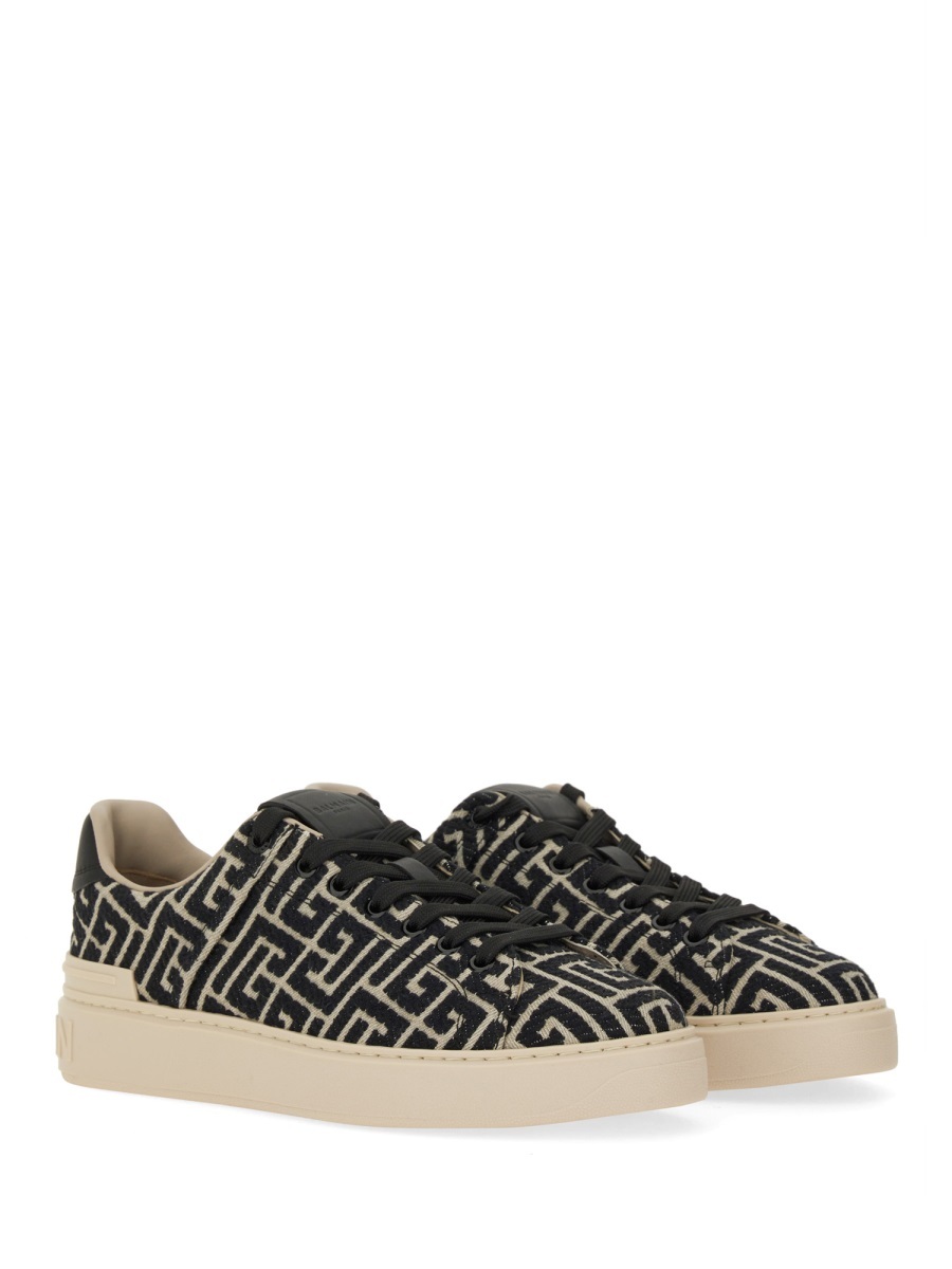 Balmain B-court Monogram Sneakers In Brown