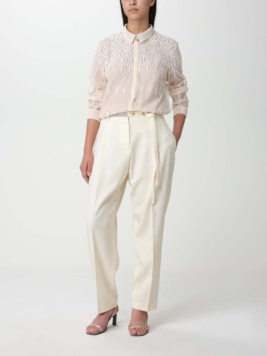 Fabiana Filippi Casual Pants With Waist And Loop Straps In White