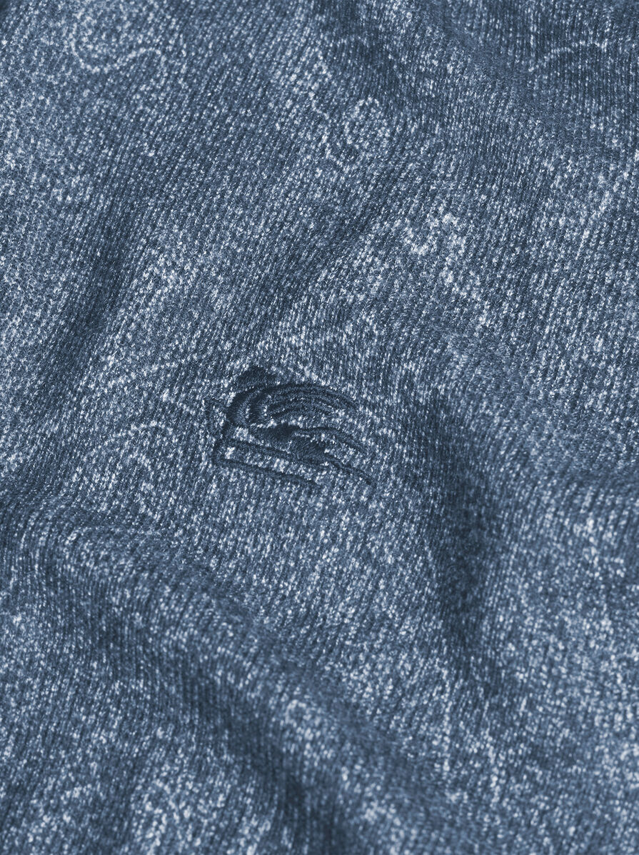 Etro , Knit Polo-shirt With Paisley Print, Man, Navy Blue, Size M In Blue