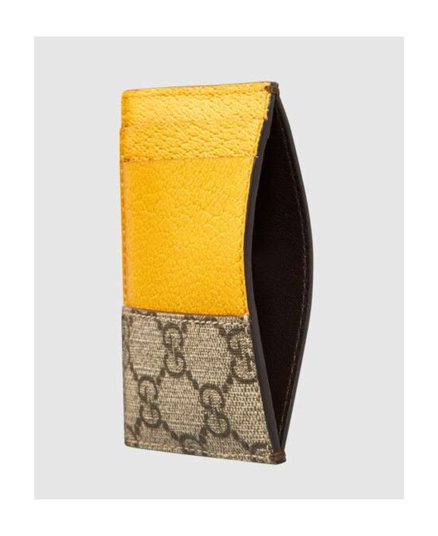 Gucci Gg Supreme Feline Head Cardholder In Brown