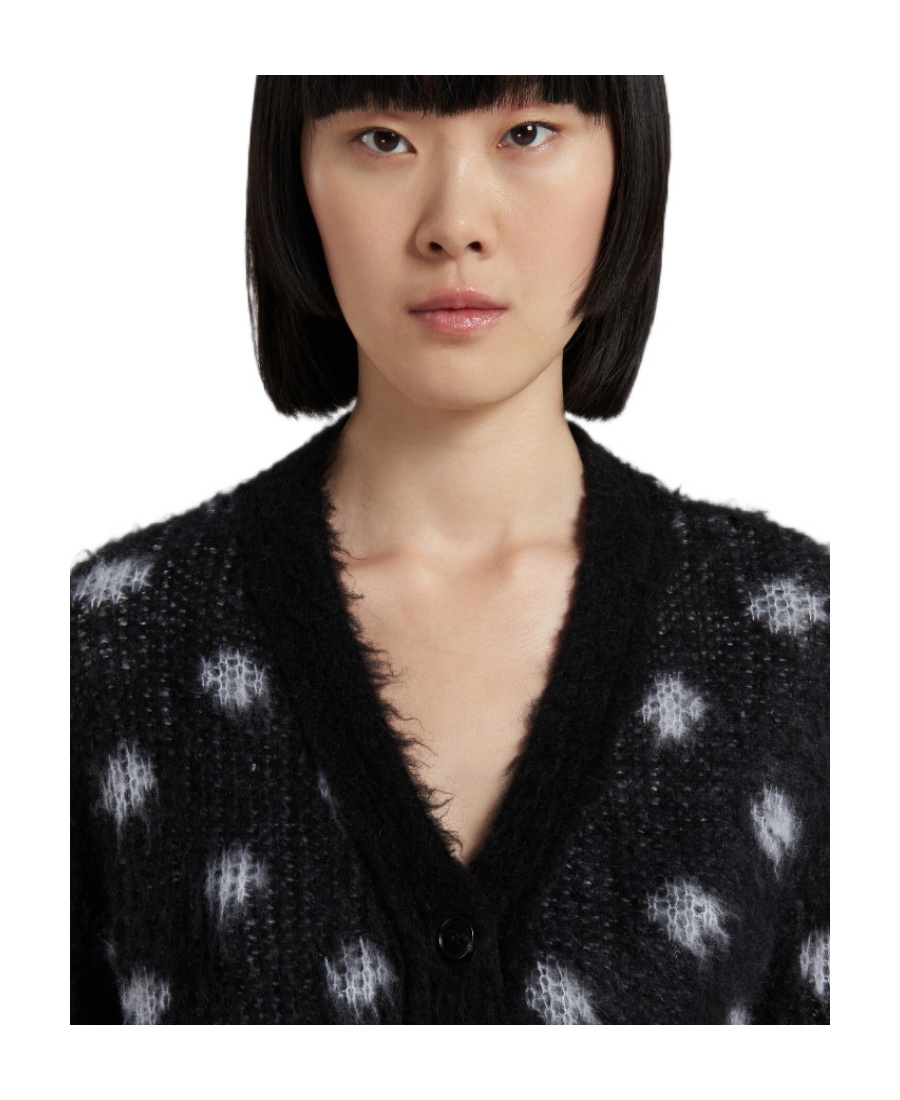 Marni Patterned Intarsia-knit V-neck Cardigan In Black