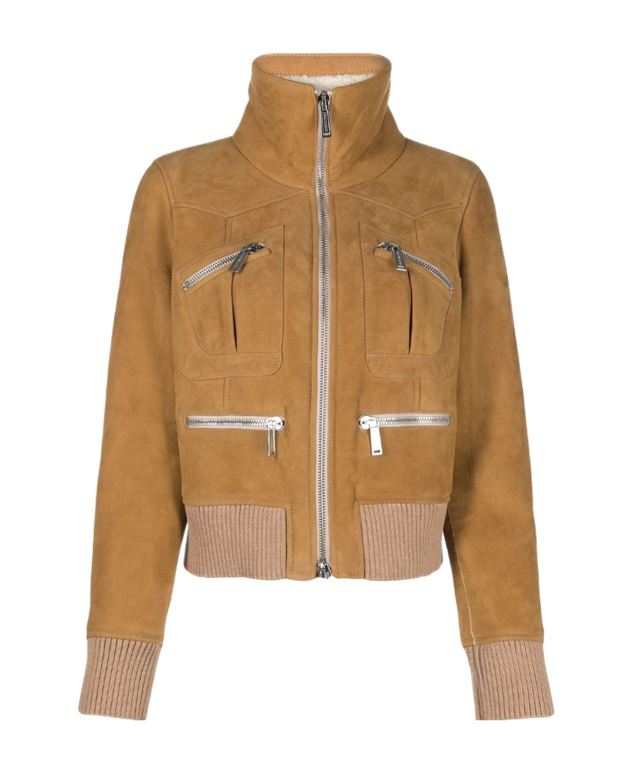 Dsquared2 Ribbed-detail Zip-up Bomber Jacket With Front Pockets In Brown