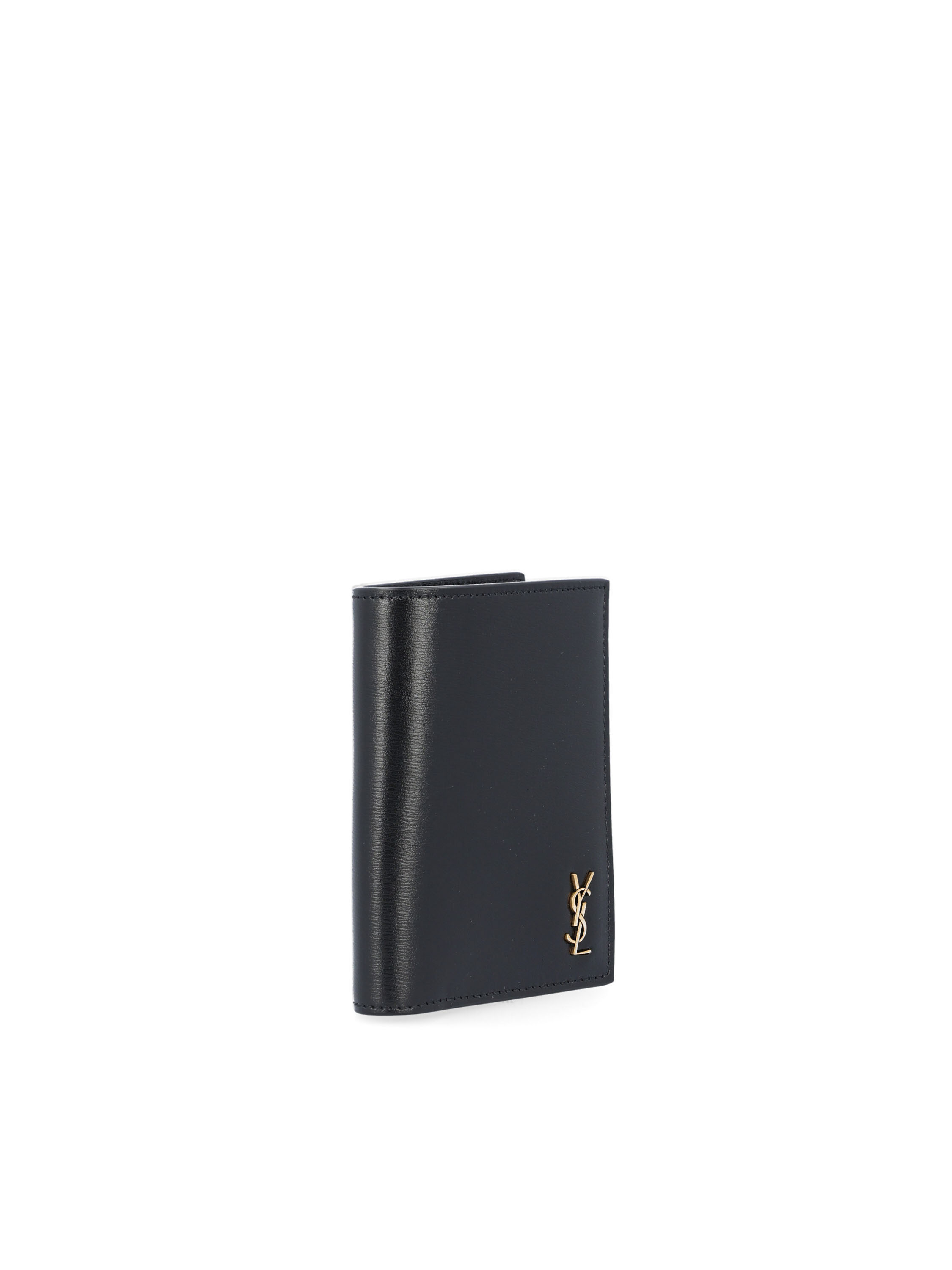 Saint Laurent Tiny Cassandre Credit Card Holder In Black