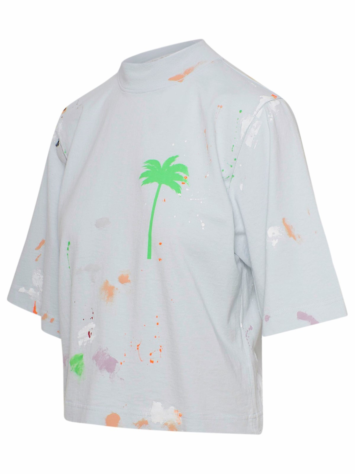 Palm Angels Palm-print Paint-splatter T-shirt In White