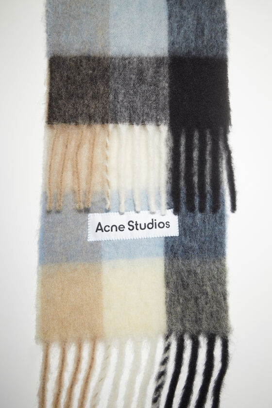 Acne Studios Check-pattern Knitted Scarf In Nude