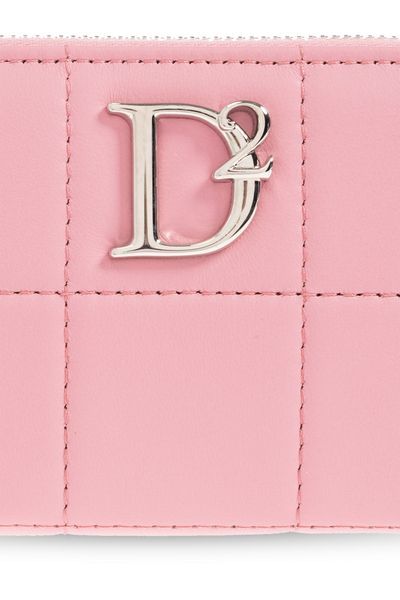 Dsquared2 Logo Plaque Zip-around Quilted Wallet In Pink