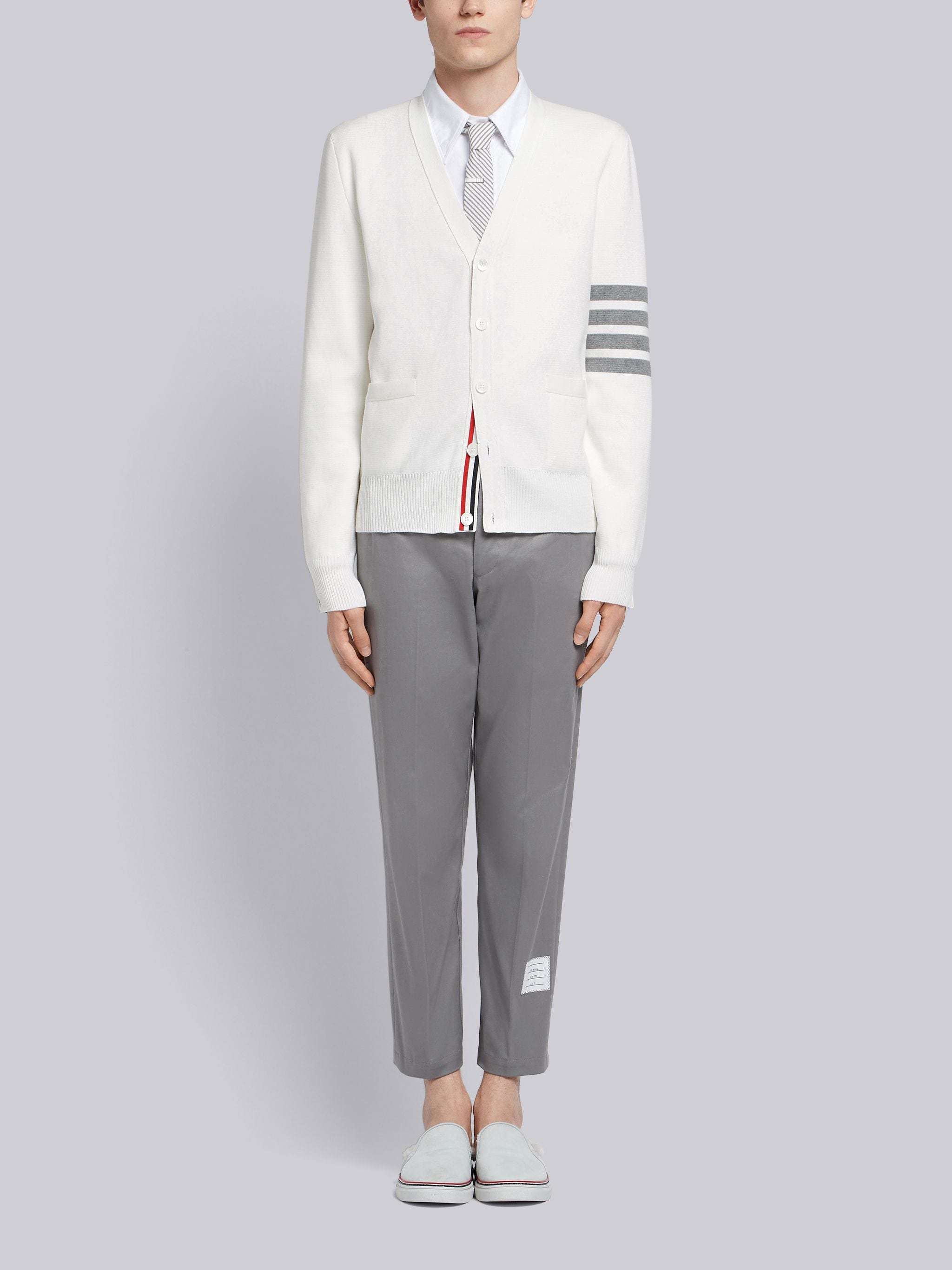 Thom Browne Stripe Sleeve Milano Stitch Cardigan In White