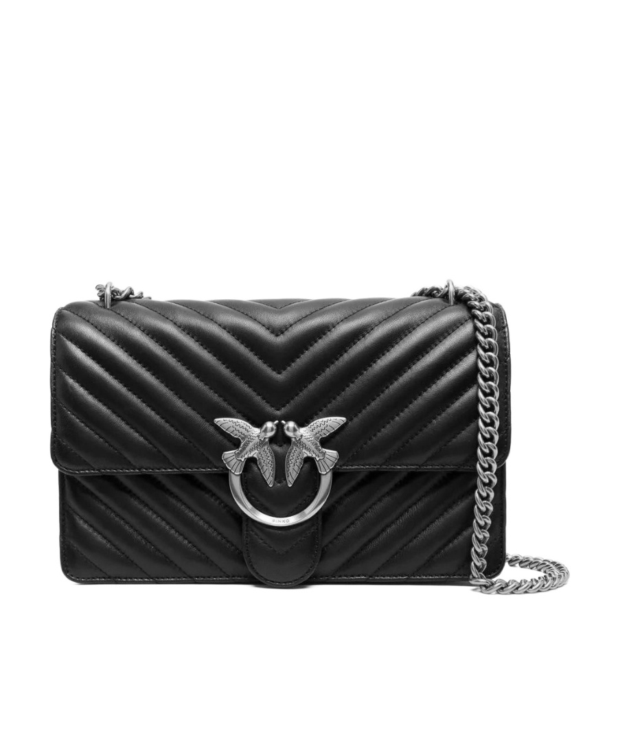 Pinko Love Bird Quilted Shoulder Bag In Black