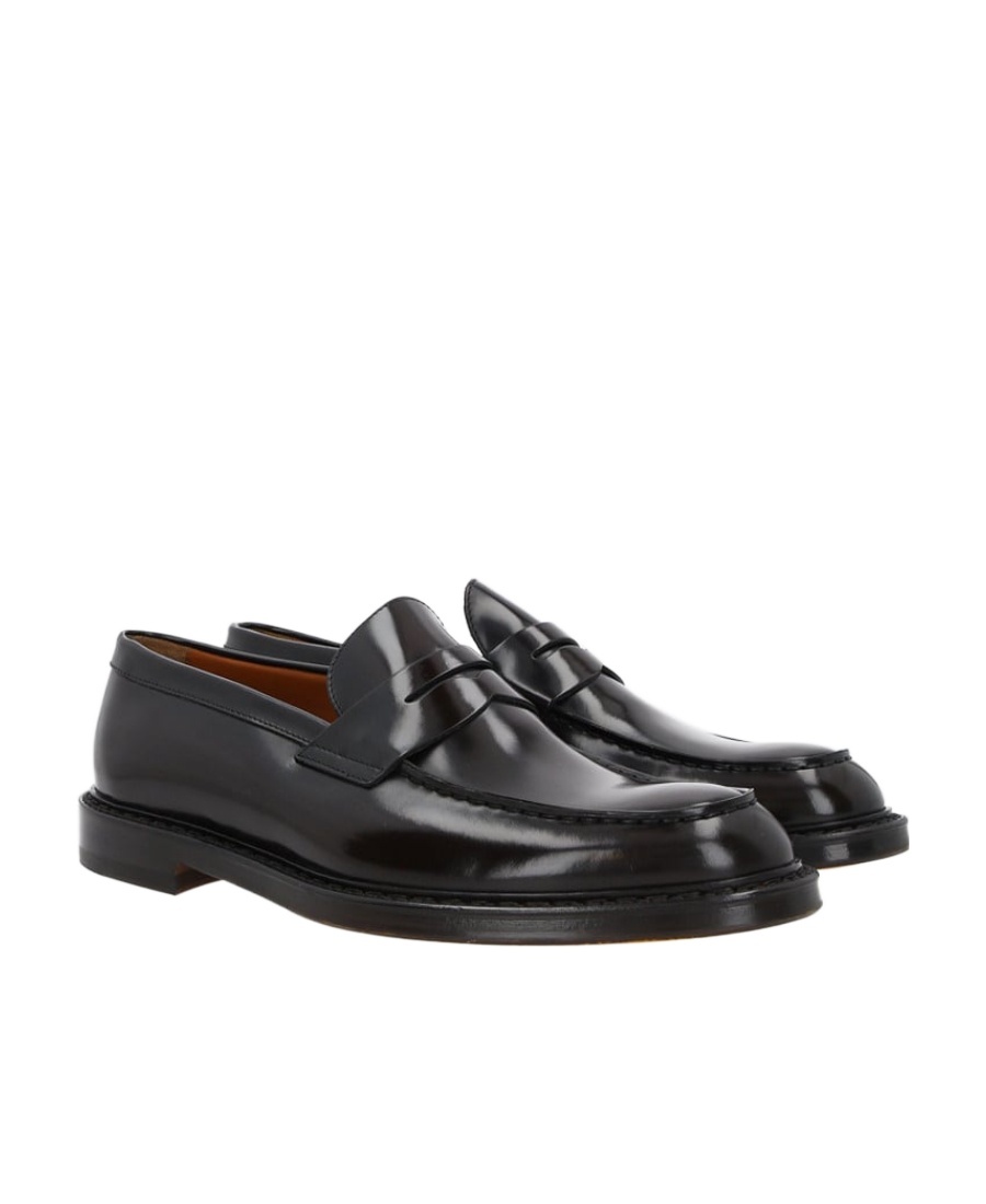 Doucal's Black Leather Moccasin In Black