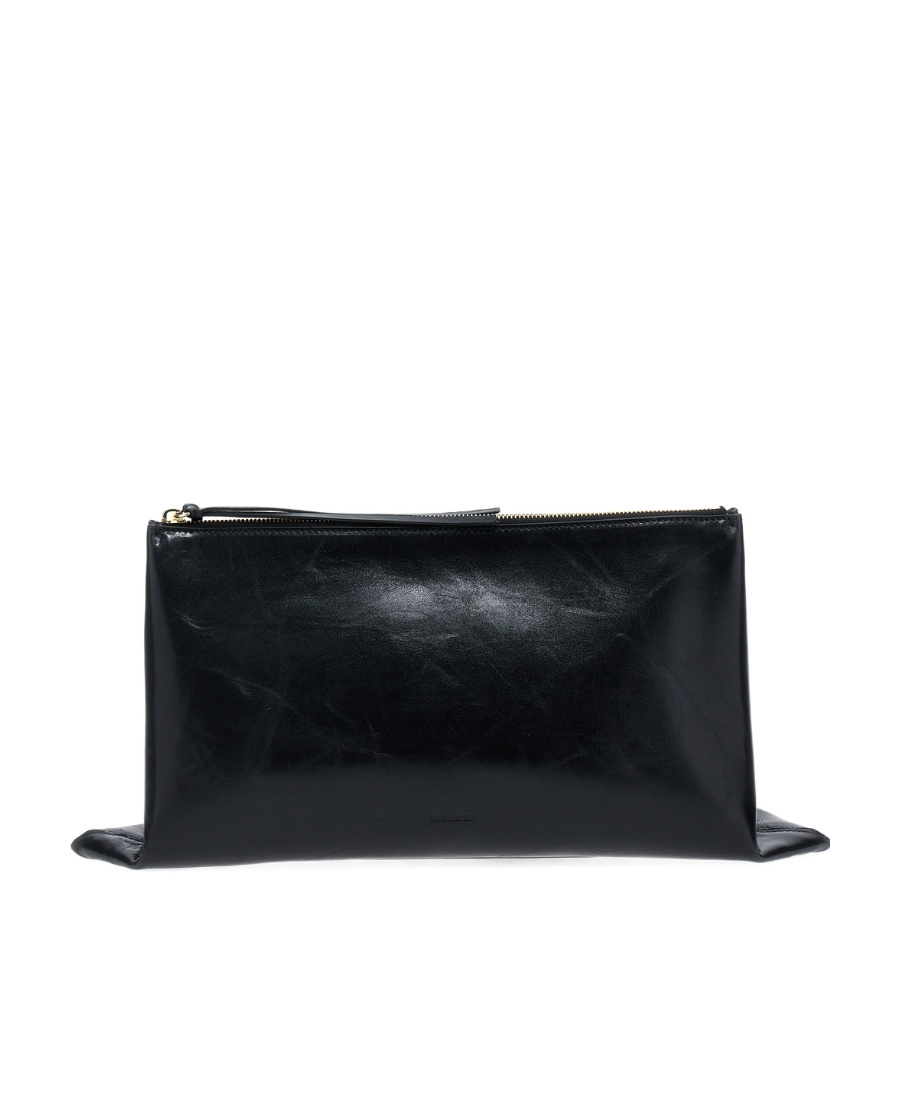 Jil Sander Logo Embossed Zipped Clutch Bag In Black