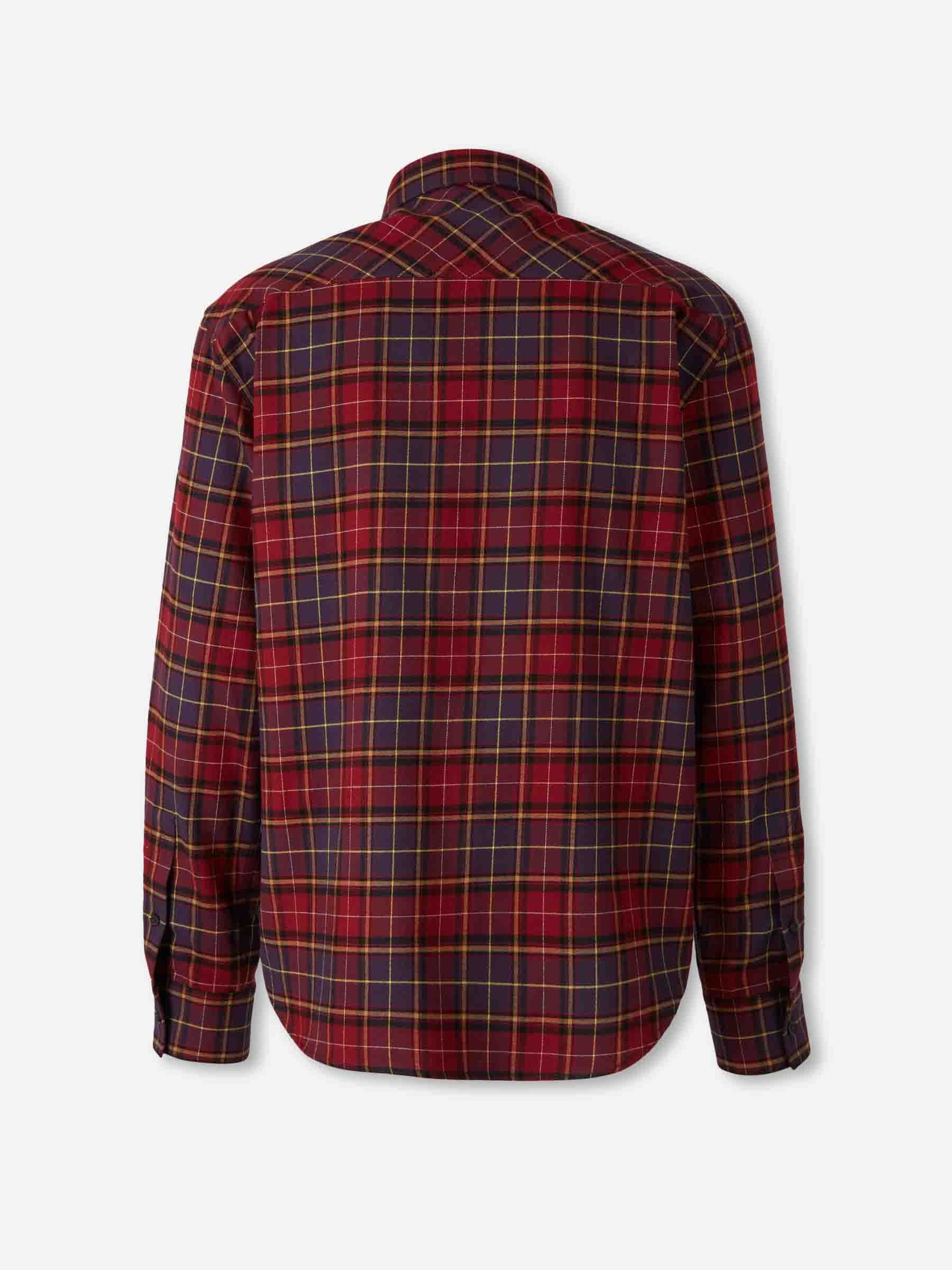 Off-white Bordeaux Shirt With Maxi Logo Lettering On The Front And All-over Check Motif In Wool Man In Red