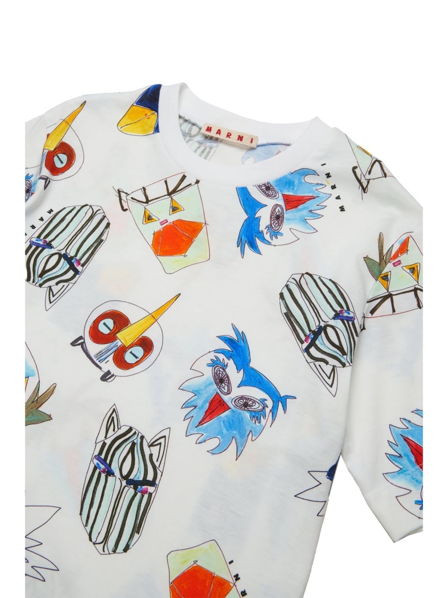 Marni Off-white T-shirt With Soggetti Animali Print In Multi