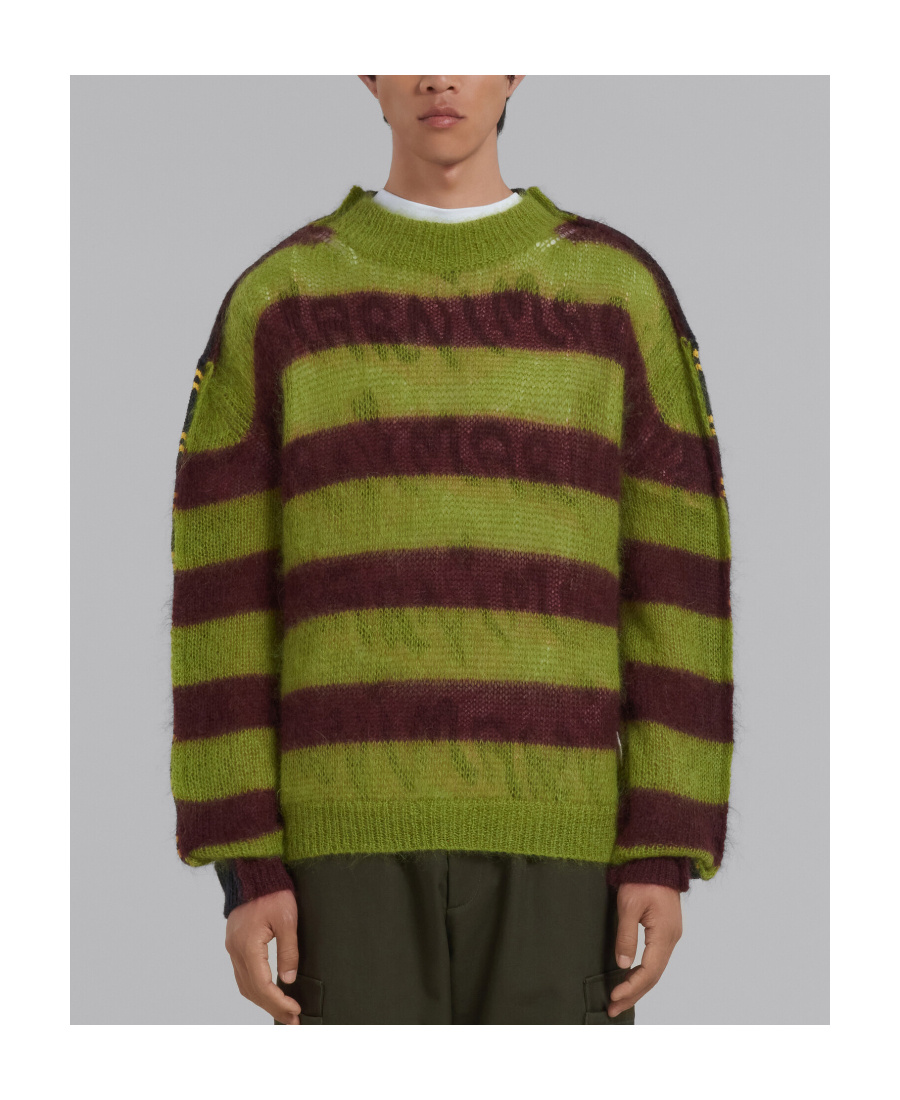 Marni Round Neck Long-sleeved Sweater In Green