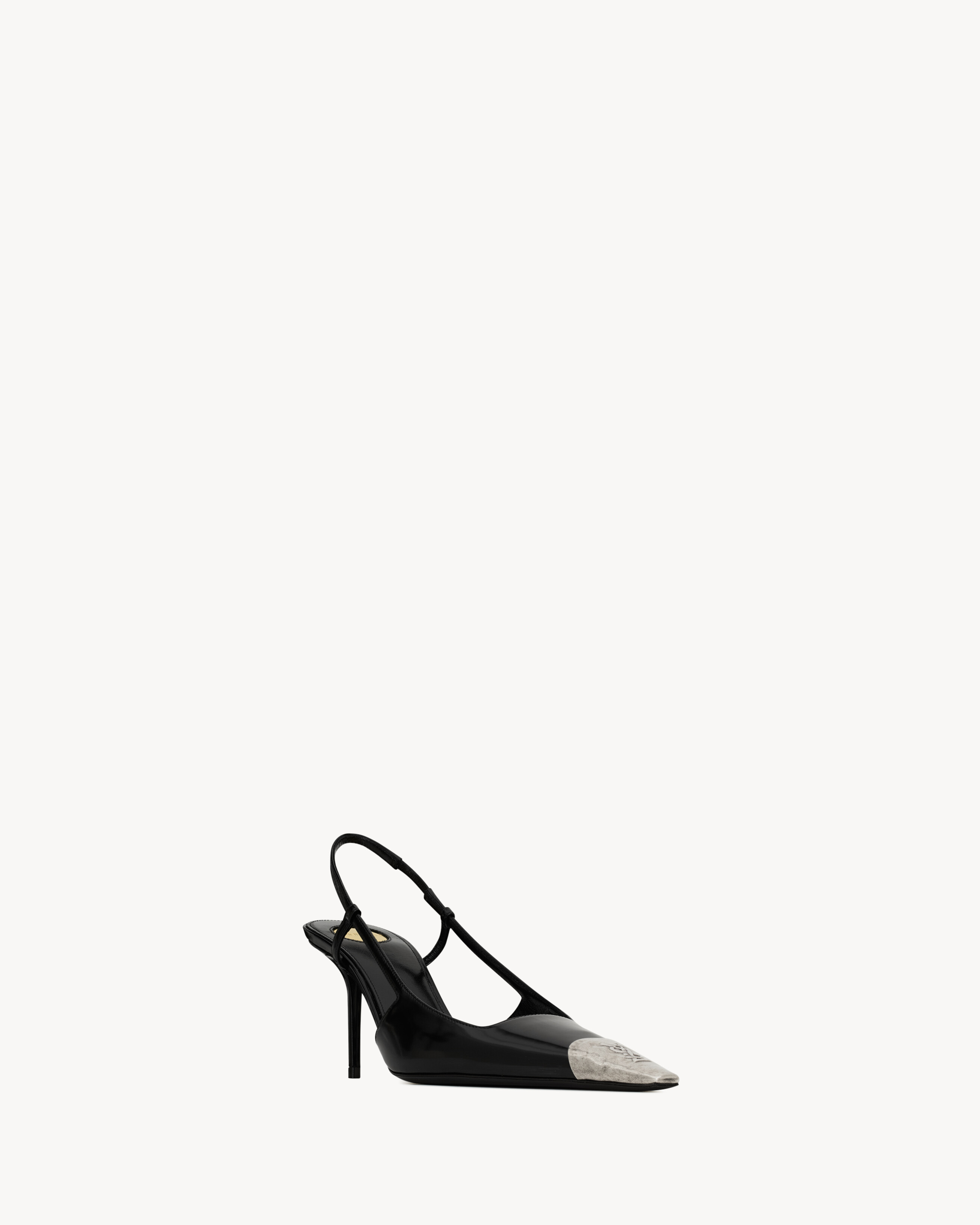 Saint Laurent Jeanne Slingback Pumps In Glazed Leather With Metal Toe Shoes In Black