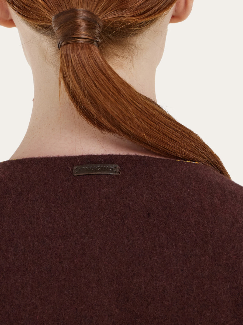 Ferragamo Brown Cape With Fringed Hem In Wool And Cashmere Woman In Brown