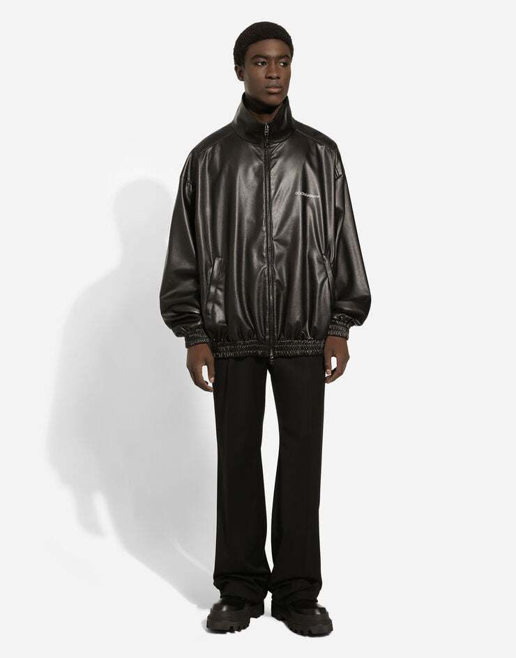 Dolce & Gabbana Faux Leather Bomber Jacket In Black