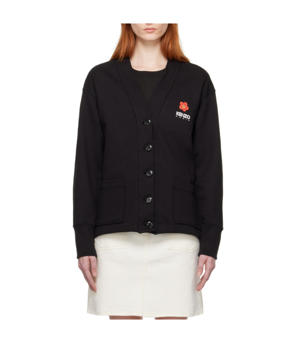 Kenzo Boke Flower Cotton-blend Cardigan In Black
