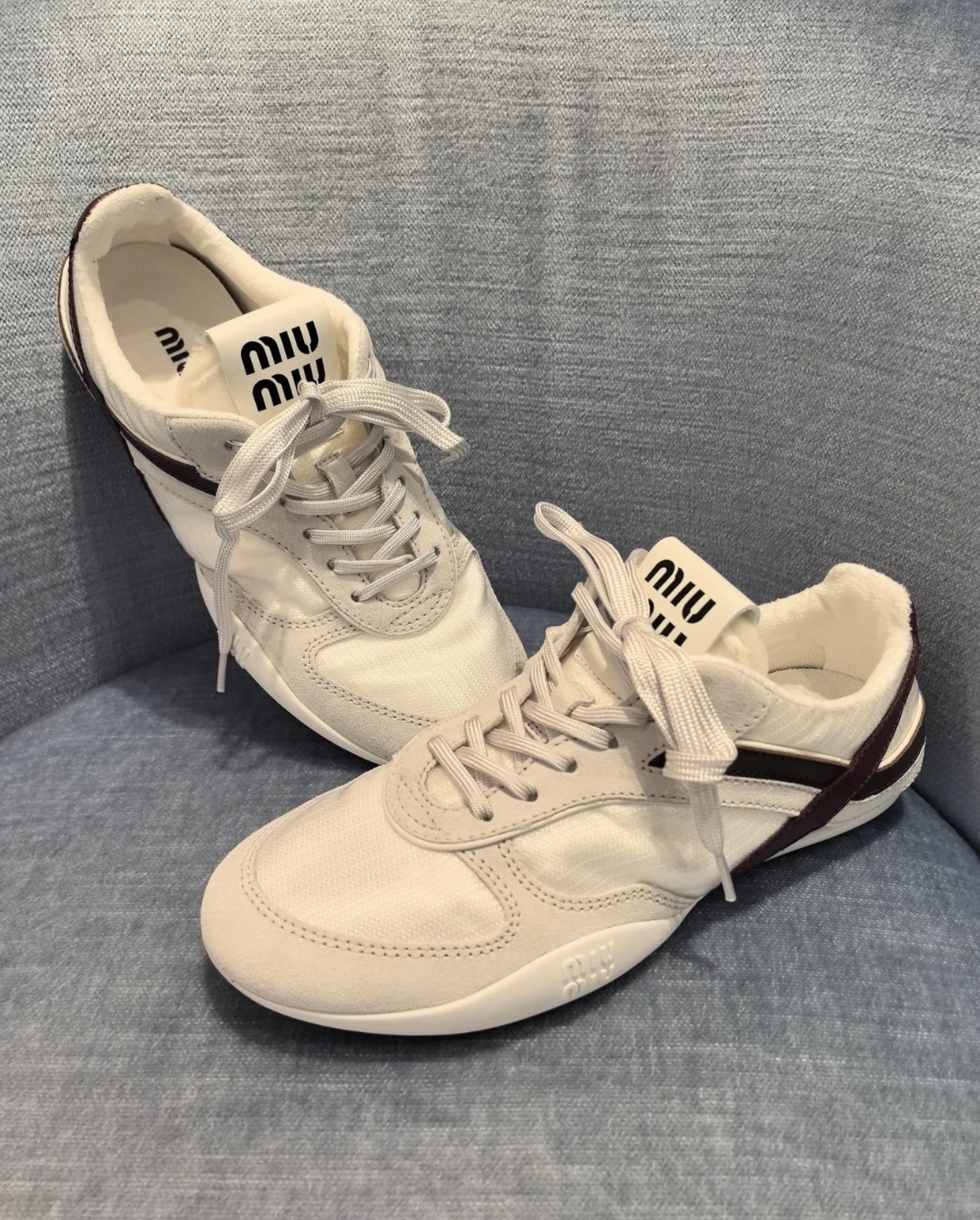 Miu Miu Round Toe Sneakers In Gray