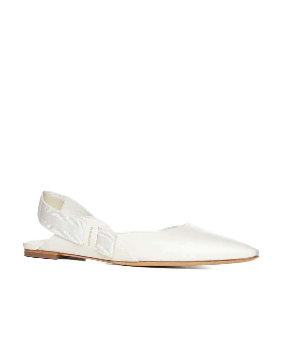 Shop Ferragamo Vara Ballet Flats With Exposed Heels In White